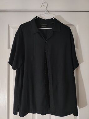 Men's Black Washable Silk Short-Sleeve Button-Up Shirt